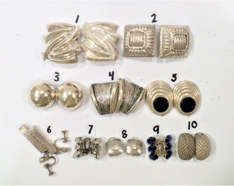 Sterling Silver Jewelry / Lot of 10 Clip On & Screw Back Earrings / Nice Assortment / Buy 1 of All / Great Gift Items / I