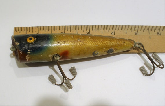 Vintage Popper Lure / Wood Lure / Surf Striper / Florida Baracuda Lure / Saltwater  Lure / All Original / 4 5/8 Lure / Collectible 