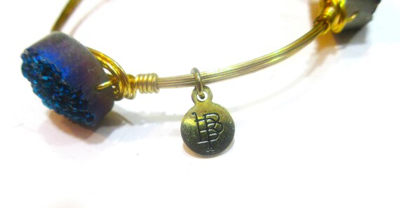 BB Signed Bangle Bracelet / Gold Wire Setting Wit… - image 4