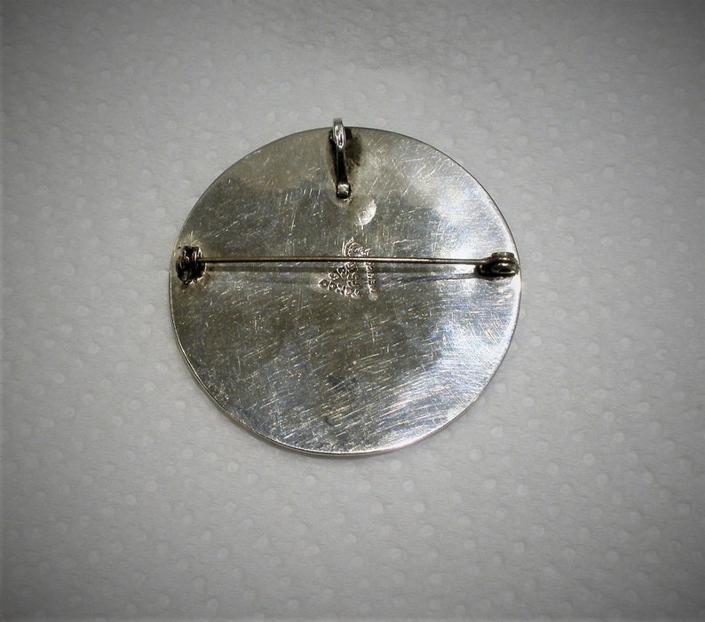 Vintage Sterling BroochPendant Made in Taxco Mexico Silver Assay Mark Round Aztec Design Quality Made Collectible Gift Item