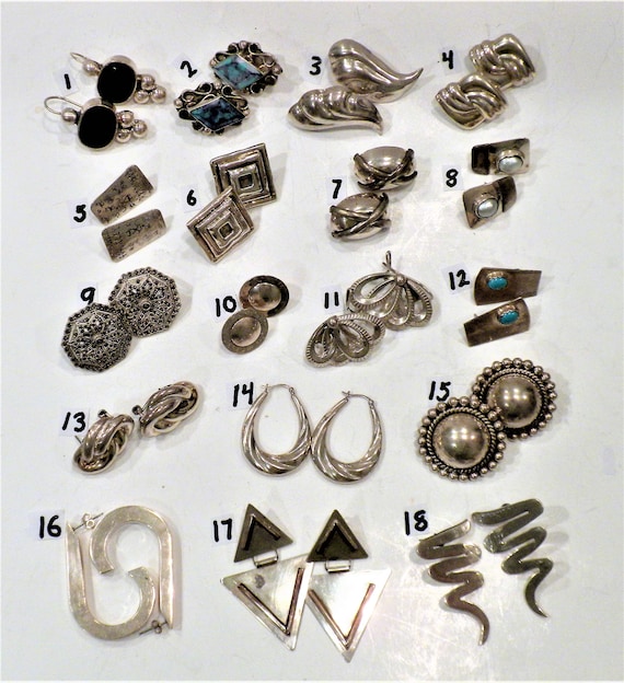 Sterling Silver Jewelry / Lot of 18 Pair Stud Earr
