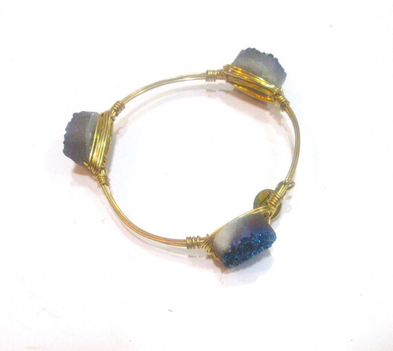 BB Signed Bangle Bracelet / Gold Wire Setting Wit… - image 2