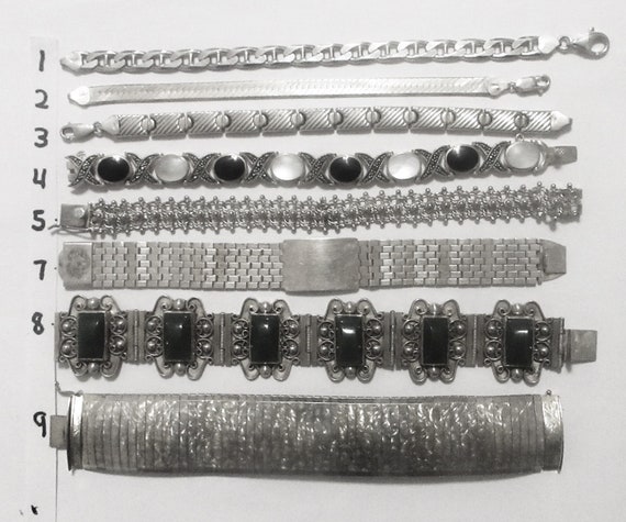 9 Sterling Silver Bracelets / All Different / Gua… - image 1
