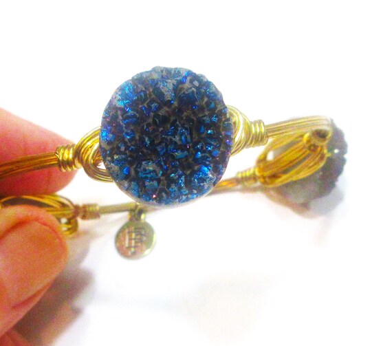 BB Signed Bangle Bracelet / Gold Wire Setting Wit… - image 3