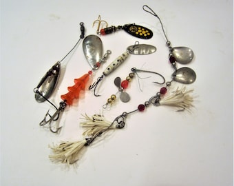 Lot of 6 Vintage Metal Fishing Lures Trout Spoon, Spinner Baits Bass Tackle