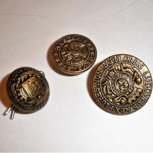 Vintage Rare Buttons / Inscribed Buttons / Metal Buttons / Paris Firefighters / God is Our Hope / King Ludovicus / Gift Item / 50% SALE