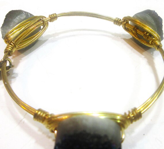 BB Signed Bangle Bracelet / Gold Wire Setting Wit… - image 5