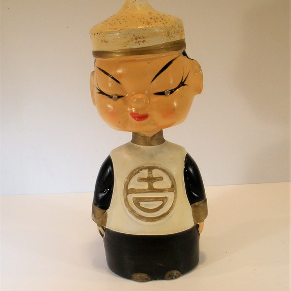 Vintage Chinese Bobble Head / Paper Mache Figure / Made in Japan / w/ Rhinestone Eyes / Circa 1950's / Collectible Item / Great Gift Item