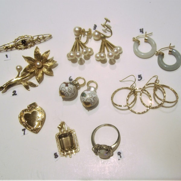 All 14k Gold Jewelry / 9 Different Items / 100% Guaranteed 14k Gold / All Vintage Gold pre 1980s / Great Gift Items