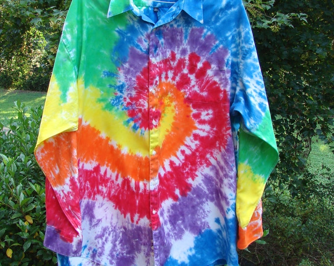 Tie Dye Dress Shirt for Men Size Xxlcolor Wheel Spiral Etsy
