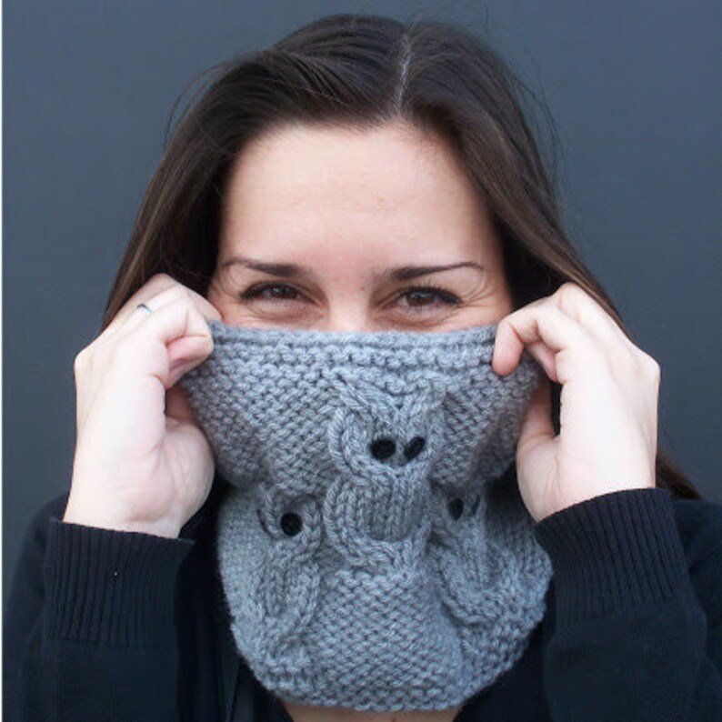 Knitting Cowl Pattern 3 Little Owls, to Straight Needles. Instant
