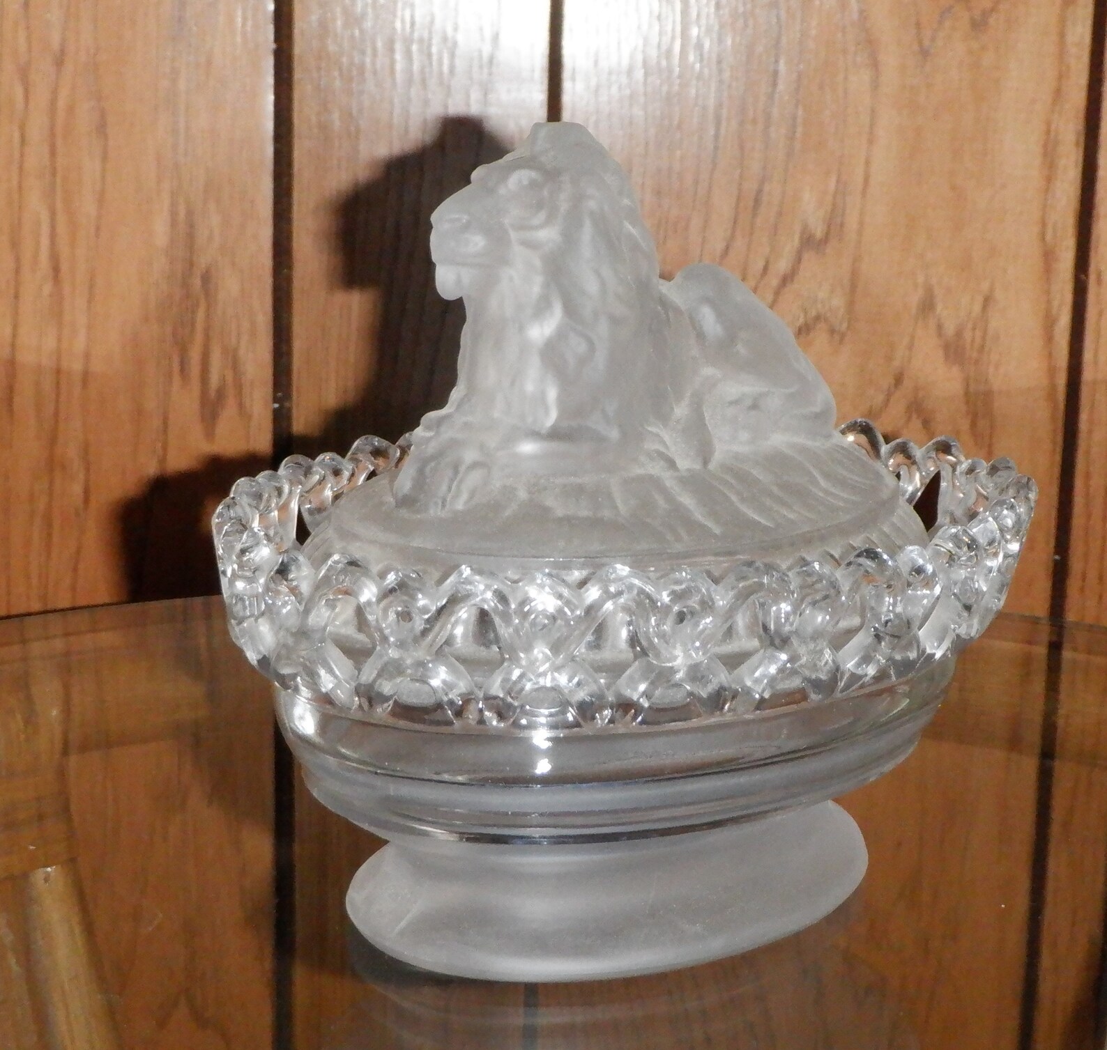Imperial Glass Lion Candy Dish Frosted Lion on Frosted and Etsy