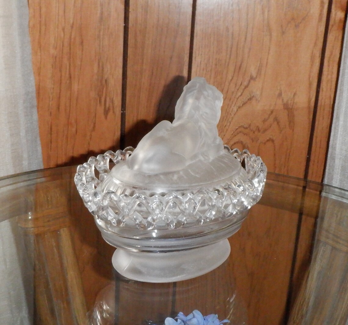 Imperial Glass Lion Candy Dish Frosted Lion on Frosted and Etsy