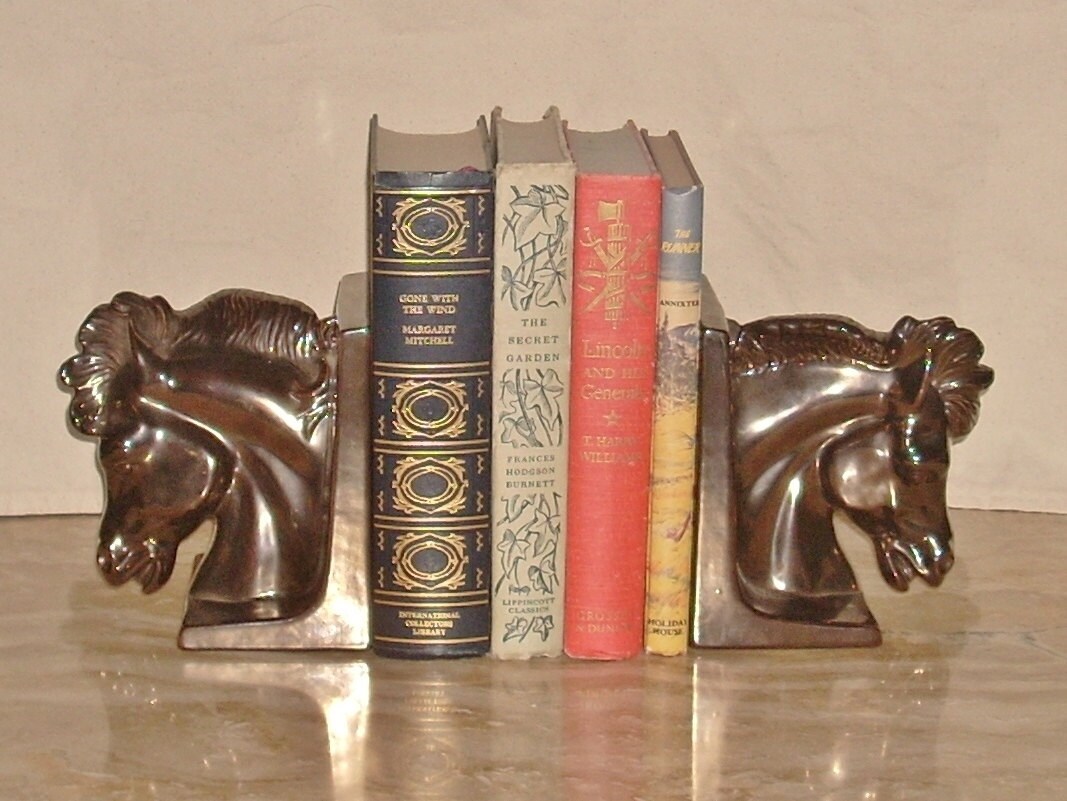 bronze horse head bookends