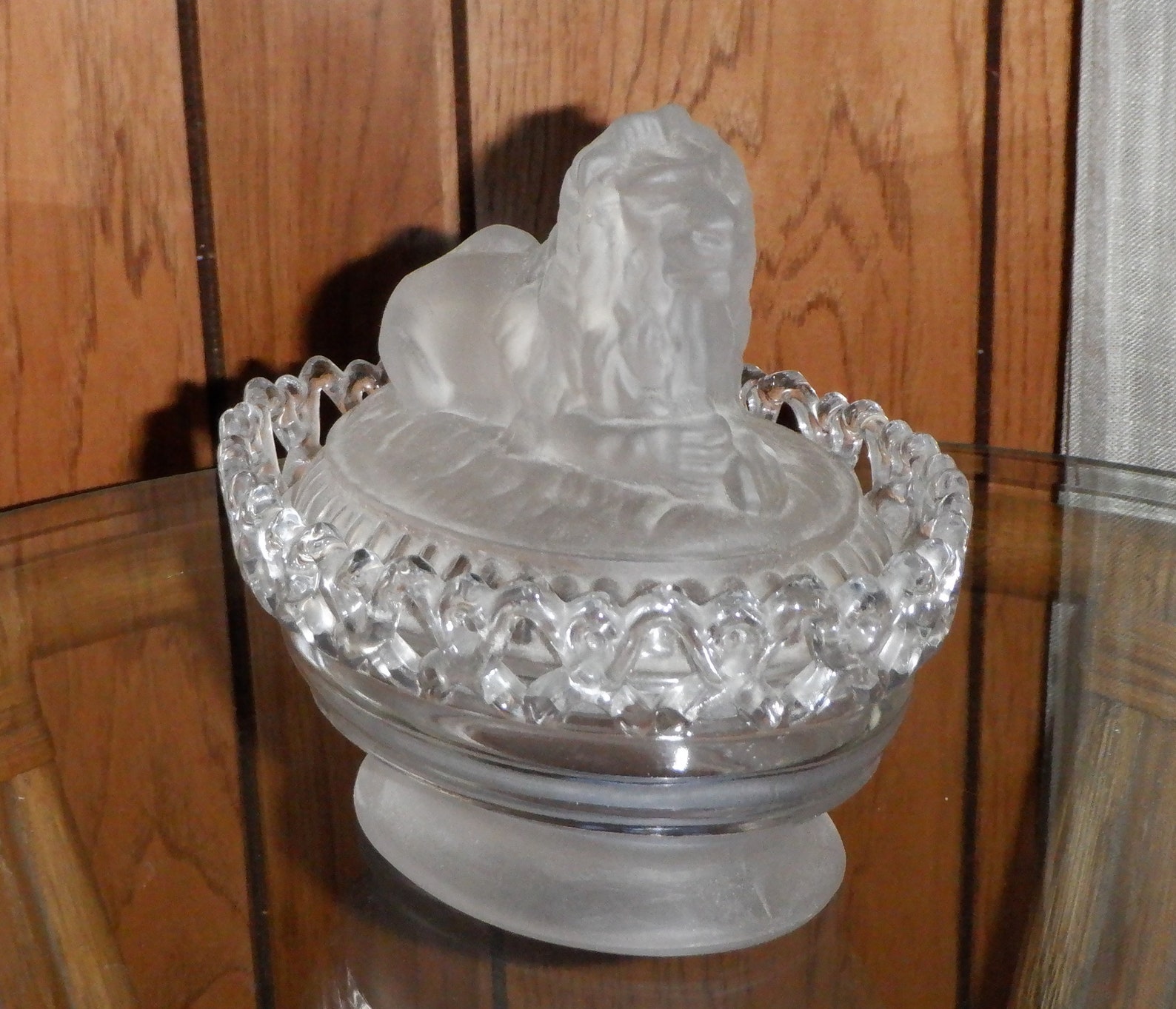 Imperial Glass Lion Candy Dish Frosted Lion on Frosted and Etsy