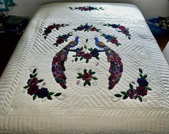 Amish Quilt for Sale Applique Country Peacocks New Amish King Quilt