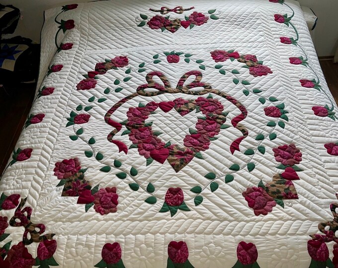 Amish Quilt for Sale Country Roses Applique Quilt New Amish Queen Quilt