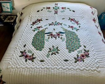 Amish Quilt for Sale Applique Country Peacocks New Amish King Quilt