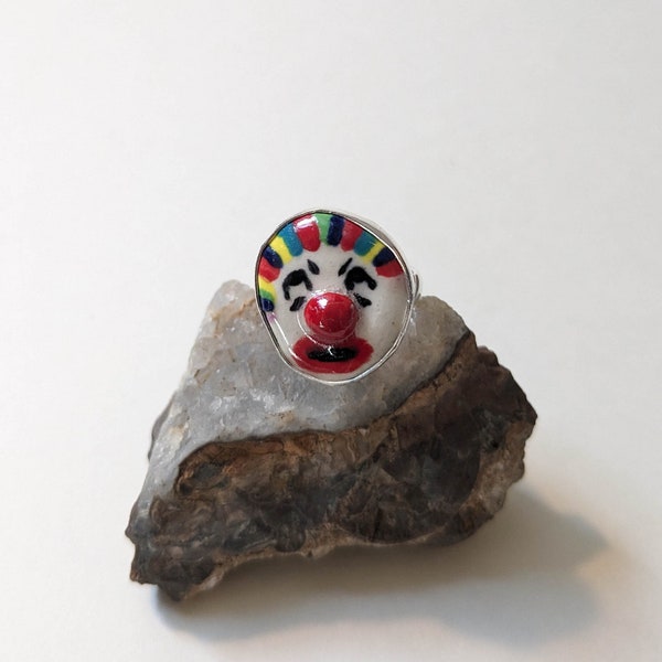 Jeez Mom Clown ceramic silver ring / handmade Insane Clown Pottery ICP ICPottery jewelry circus punk rock club kid weirdo gift 7 8