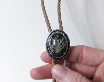 Cedar Pine resin bolo tie / plant tree silver necklace / gothic goth witchy preserved botanical protection charm / weirdo western glam gift