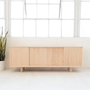 Vinyl Record Storage Maple Credenza Sliding door console Minimalist Record Cabinet Made in LA image 1