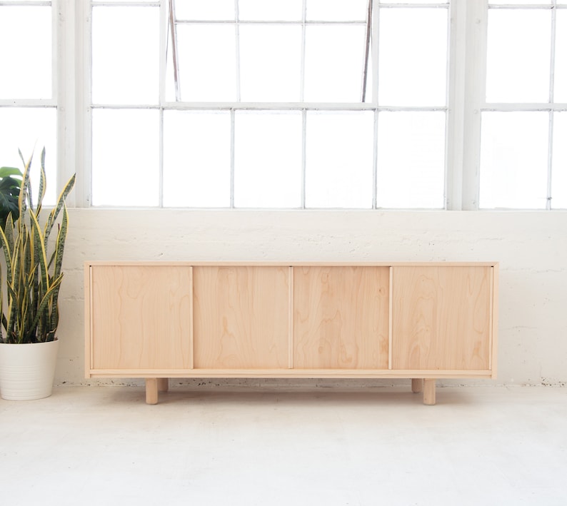 Vinyl Record Storage Maple Credenza Sliding door console Minimalist Record Cabinet Made in LA image 1