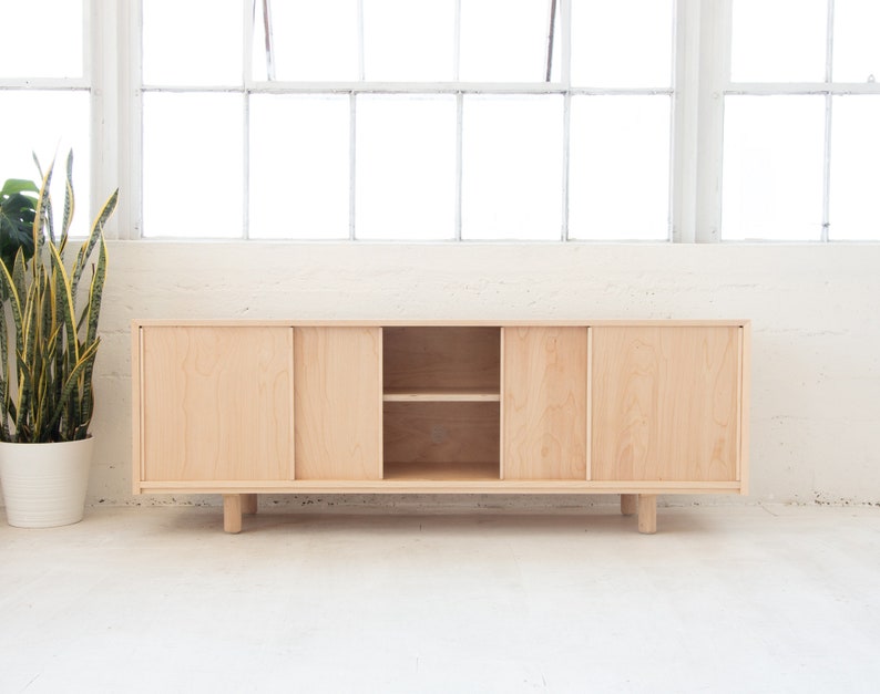 Vinyl Record Storage Maple Credenza Sliding door console Minimalist Record Cabinet Made in LA image 3