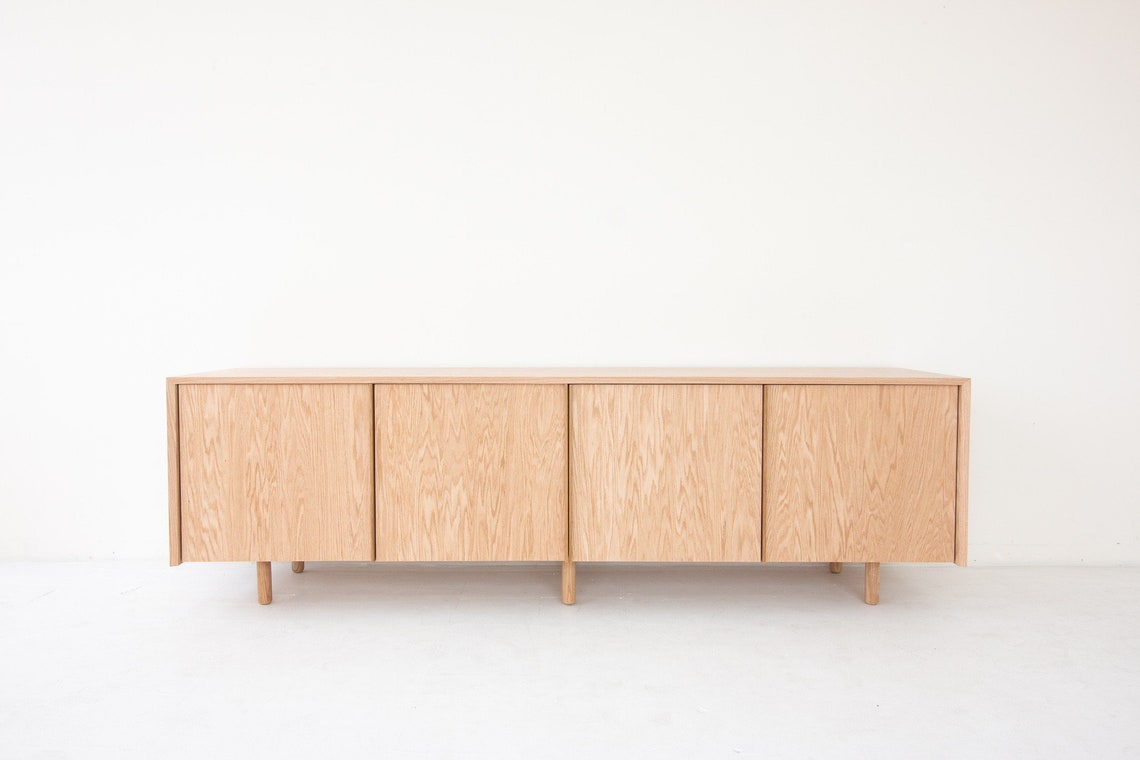 Large Minimalist Oak Media With Four Doors Etsy