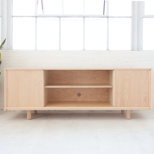 Vinyl Record Storage Maple Credenza Sliding door console Minimalist Record Cabinet Made in LA image 2