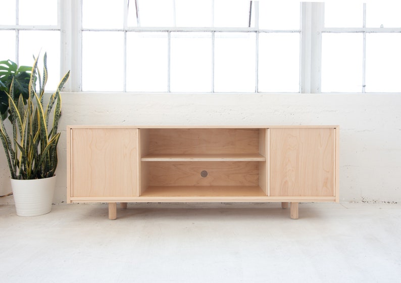 Vinyl Record Storage Maple Credenza Sliding door console Minimalist Record Cabinet Made in LA image 2