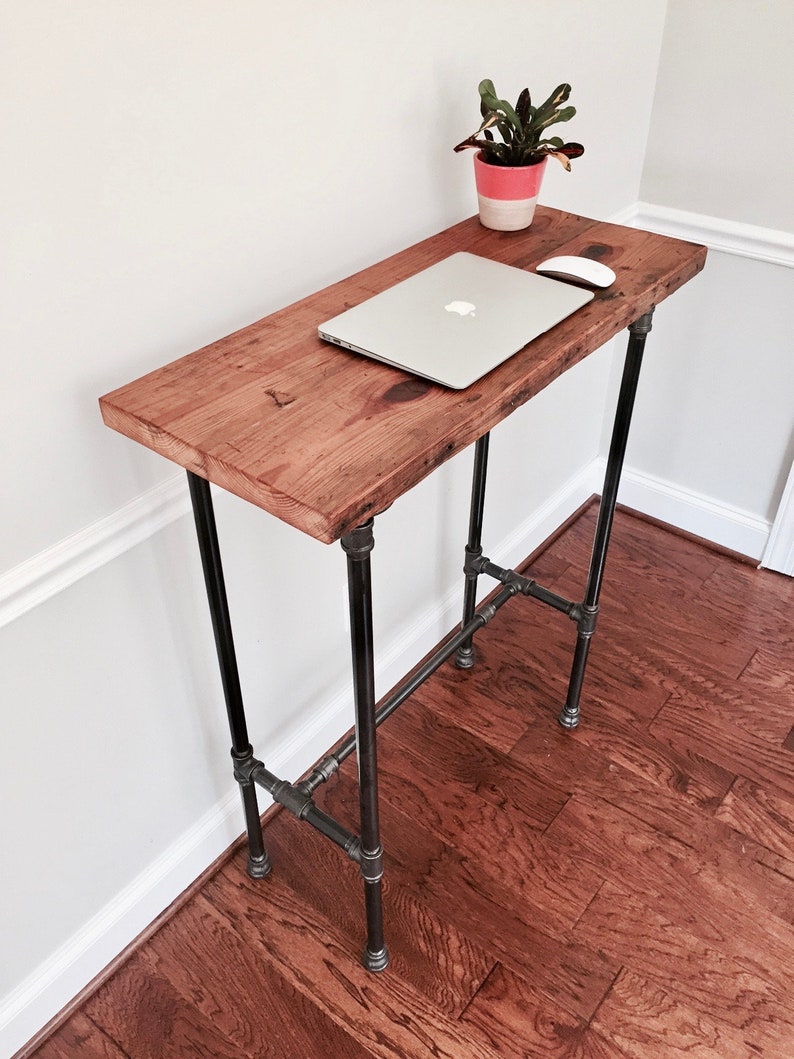 The Edison Standing Desk Reclaimed Wood Steel Pipe Etsy