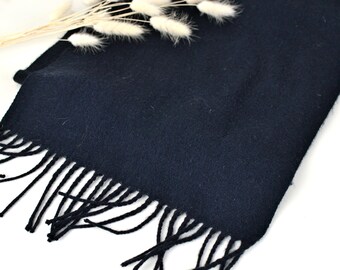 Vintage 80s Super Soft Black Fringe Acrylic Hand Wash "Cashmyarn" Winter Neck Scarf Made in Korea by Berkshire