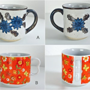 YOU CHOOSE: Vintage 60s 70s 80s Ceramic Mug / Earthenware / Floral / Geese / Kitten / Groovy / Mushrooms image 3