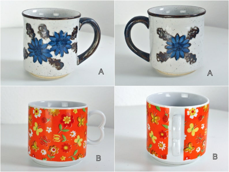 YOU CHOOSE: Vintage 60s 70s 80s Ceramic Mug / Earthenware / Floral / Geese / Kitten / Groovy / Mushrooms image 3