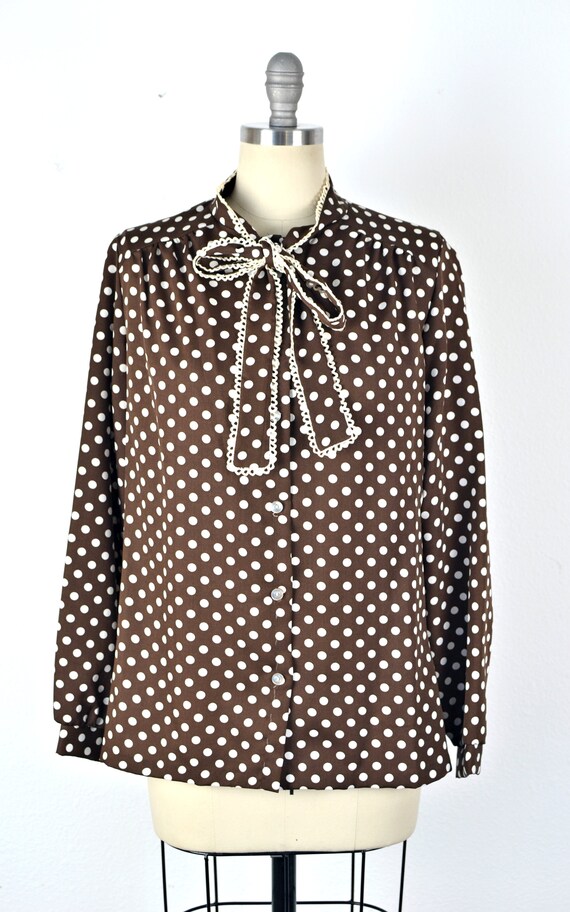 Women's Vintage 70s Mod Brown and White Polka Dot… - image 3