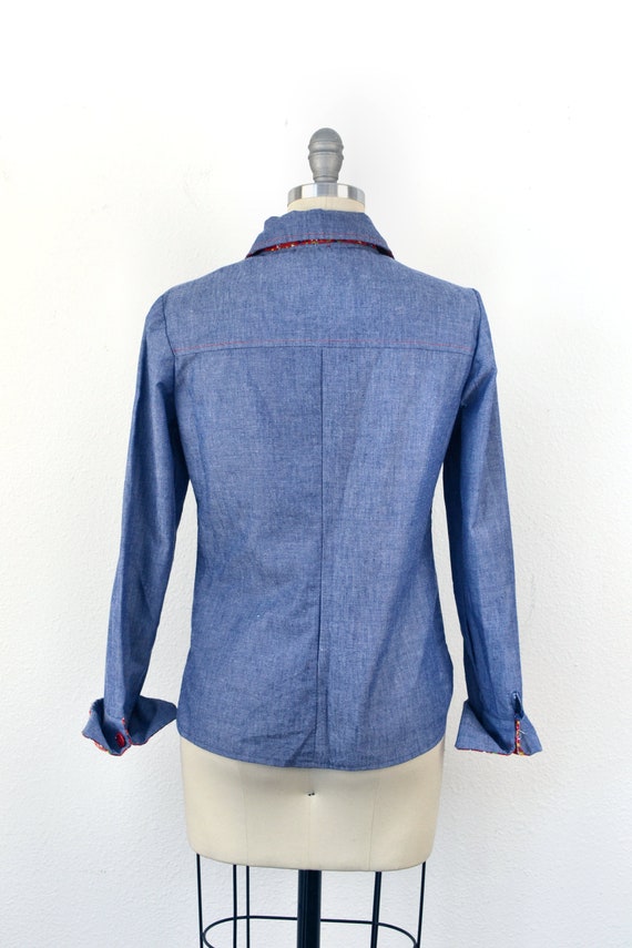 Women's Vintage 70s Blue Chambray Denim Look Long… - image 5