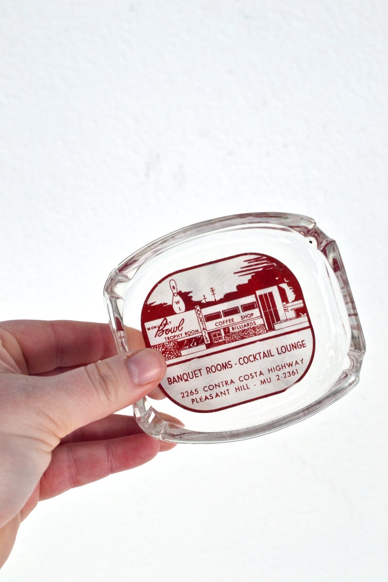 CHOOSE 1: Vintage 50s 60s 70s Mid Century Atomic Advertisement Glass Ashtrays Collection // Jump's Motel / Bingo / Cocktail Lounge / Bowling bowling