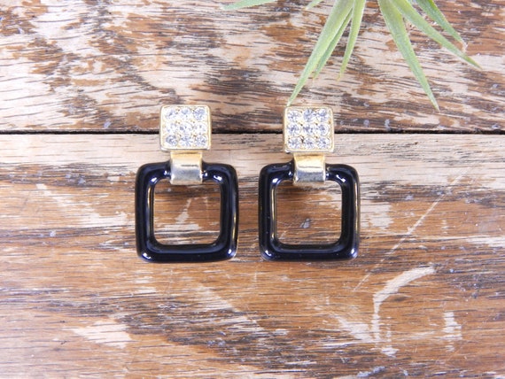 Vintage 80s 90s Small Rounded Square Hoop Black E… - image 3