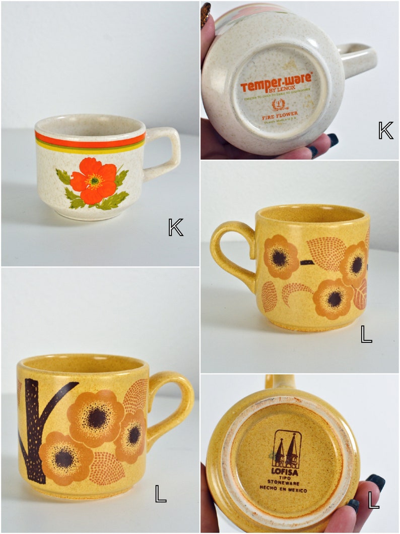 YOU CHOOSE: Vintage 60s 70s 80s Ceramic Mug / Earthenware / Floral / Geese / Kitten / Groovy / Mushrooms image 8