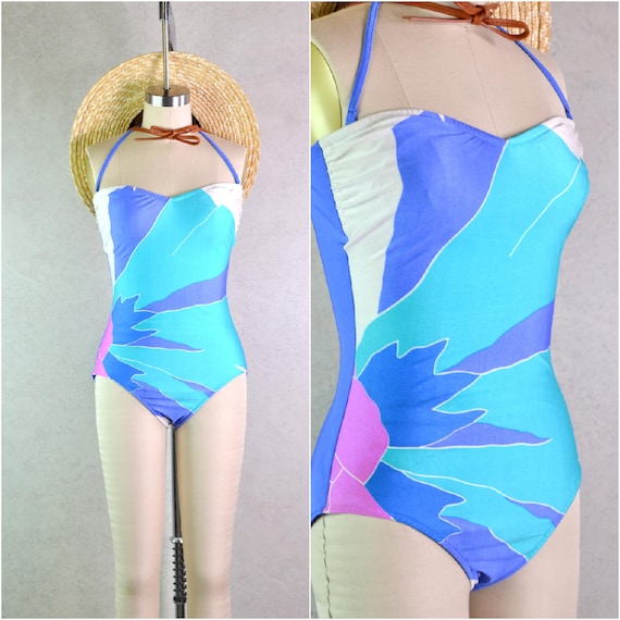 Women's Vintage 80s Periwinkle Aqua and Pink Abstract Shapes Color