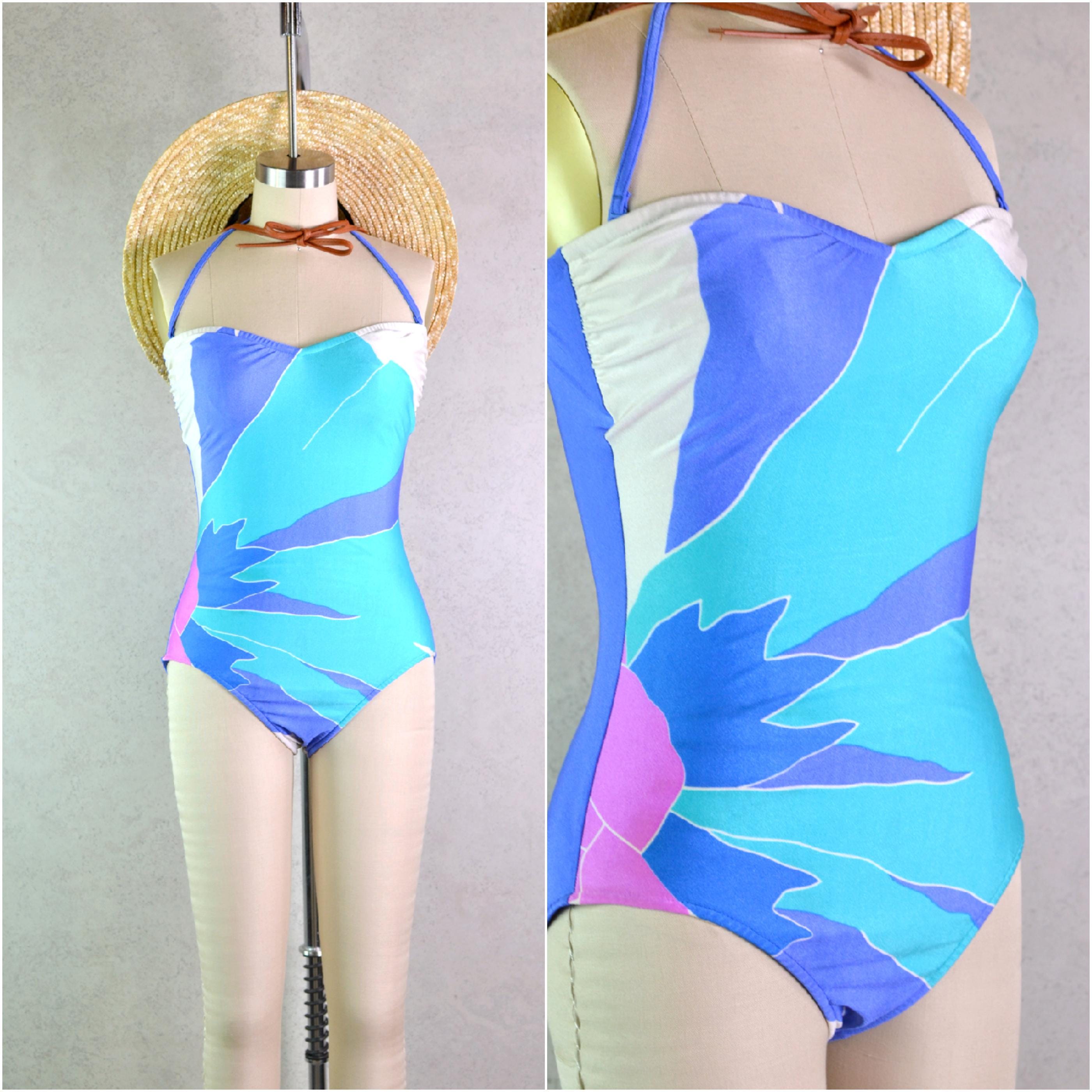 Women's Vintage 80s Periwinkle Aqua and Pink Abstract Shapes Color