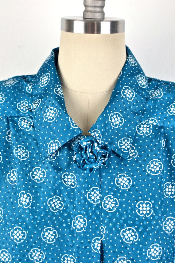 Women's Vintage 80s Teal and White Motif Polka Do… - image 6