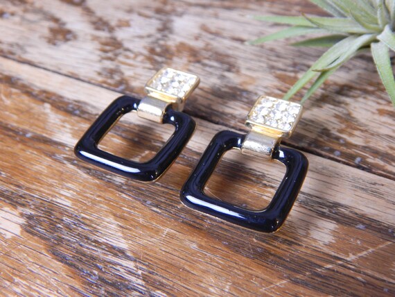 Vintage 80s 90s Small Rounded Square Hoop Black E… - image 5