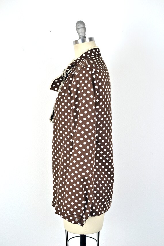 Women's Vintage 70s Mod Brown and White Polka Dot… - image 4