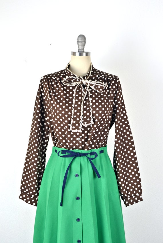 Women's Vintage 70s Mod Brown and White Polka Dot… - image 2