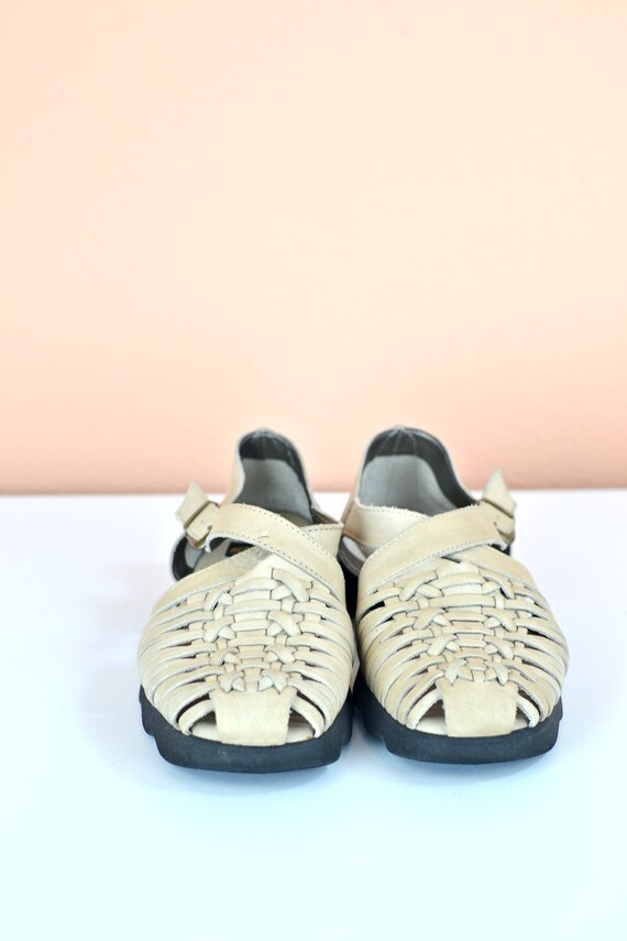 Women's Vintage 80s 90s Beige Braided Leather Clo… - image 3