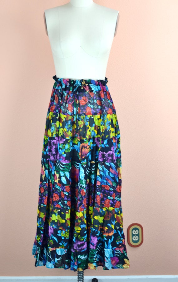 Women's Vintage 90s Bright Floral Sheer Paper-Thi… - image 2