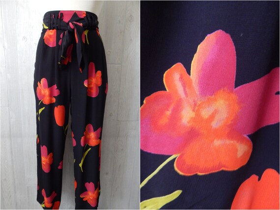 Women's Vintage 90s Cache Black Rayon Wide Leg Hig