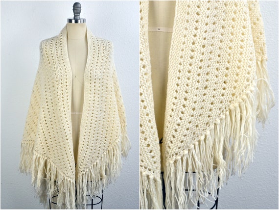 Women's Vintage 70s Handmade Cream Acrylic Croche… - image 1