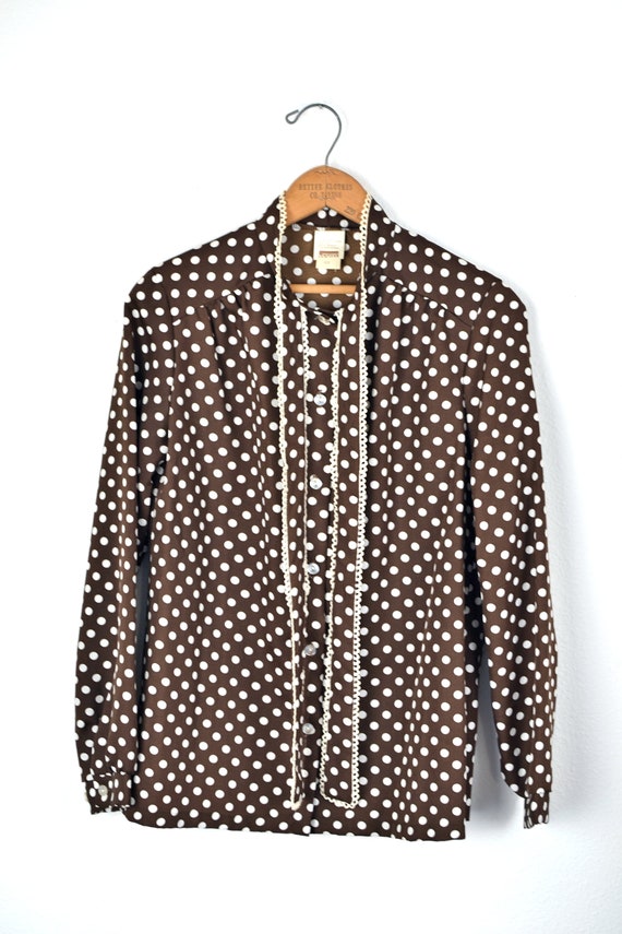 Women's Vintage 70s Mod Brown and White Polka Dot… - image 6